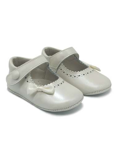 PRAM SHOES WITH VELCRO AND BOW NACAR BEIG