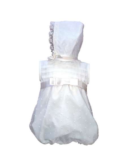 M83701 CHRISTENING ROMPER WITH BONNET BRAND MISHA BABY