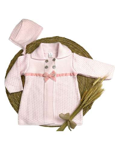 103103 PINK  KNITTED COAT WITH BONNET