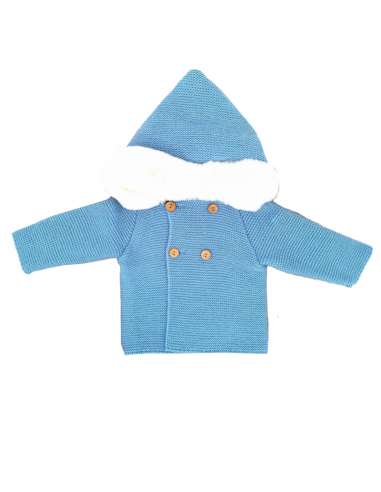 550.12 BLUE KNITTED COAT WITH HOOD