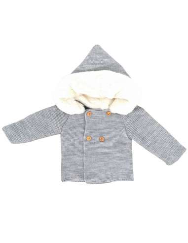 550.12 GREY KNITTED COAT WITH HOOD