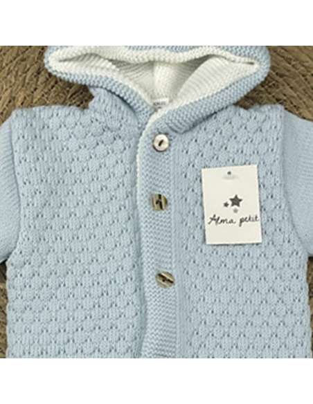 4100310 CELESTE ABRIGO BEBE INVIERNO CON CAPUCHA MARCA ALMA
