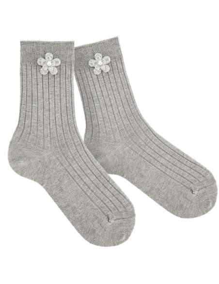 24764C GREY CALCETINES CORTOS CON FLOR MARCA CONDOR