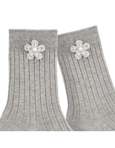 24764C GREY CALCETINES CORTOS CON FLOR MARCA...