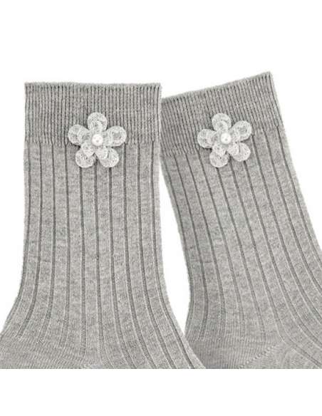 24764C GREY CALCETINES CORTOS CON FLOR MARCA CONDOR