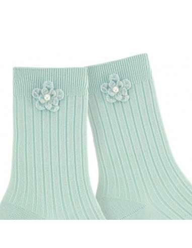24764C GREEN RIBBED SHORT SOCKS WITH FLOWER...