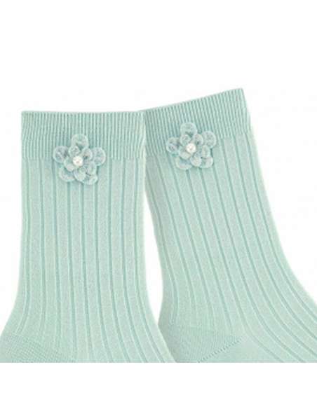 24764C GREEN RIBBED SHORT SOCKS WITH FLOWER  BRAND CONDOR