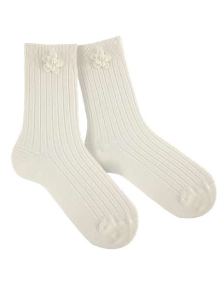 24764C NATA RIBBED SHORT SOCKS WITH FLOWER  BRAND CONDOR