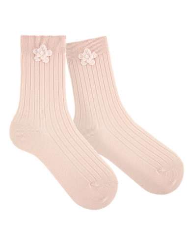 24764C NUDE RIBBED SHORT SOCKS WITH FLOWER  BRAND CONDOR