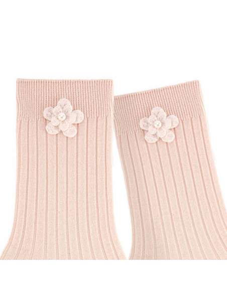24764C NUDE RIBBED SHORT SOCKS WITH FLOWER  BRAND CONDOR