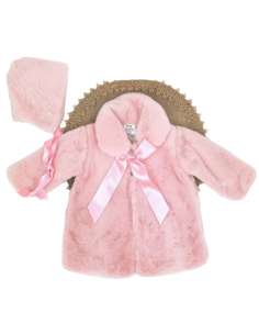 599.2 ROSA ABRIGO DE PELO CON GORRO MARCA BABYFASHION