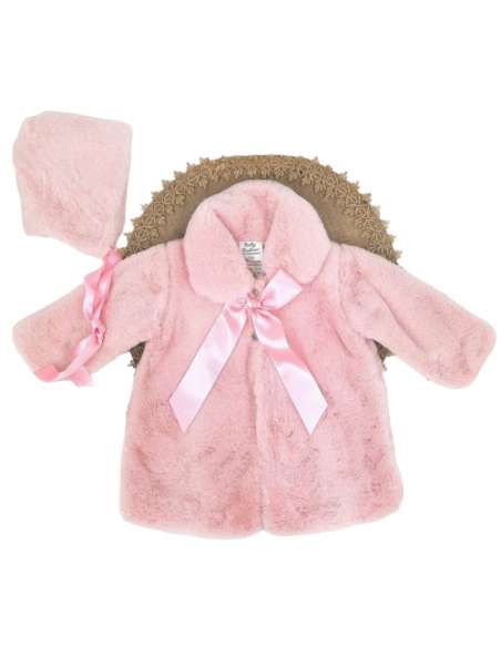 599.2 PINK  FUR COAT WITH BONNET BRAND BABYFASHION