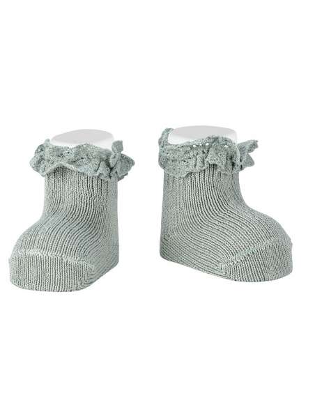 25014C VERDE Calcetines calentitos de bebé en algodón con puño con puntilla MARCA CONDOR