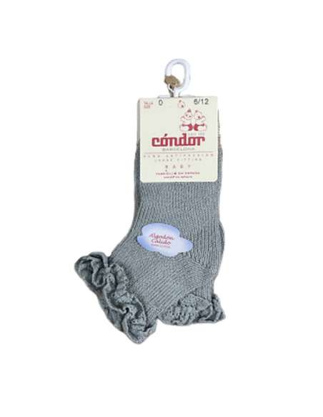 25014C VERDE Calcetines calentitos de bebé en algodón con puño con puntilla MARCA CONDOR