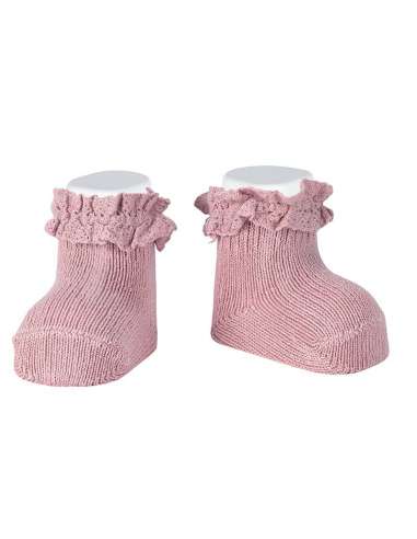 25014C ROSA PALO Calcetines calentitos de bebé en algodón con puño con puntilla MARCA CONDOR