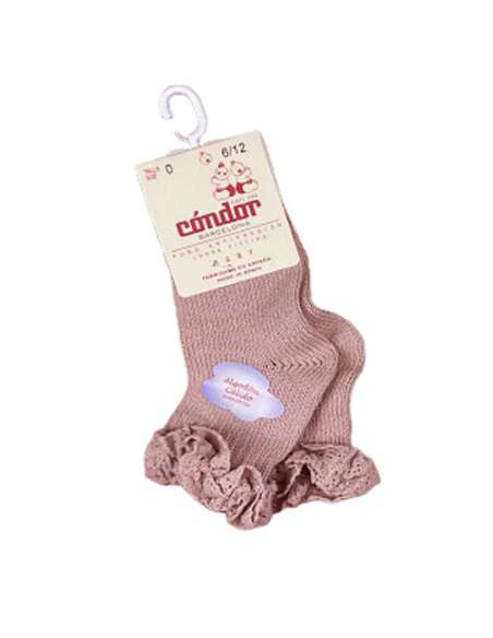 25014C ROSA PALO  Baby warm cotton socks with lace edging cuff BRAND CONDOR