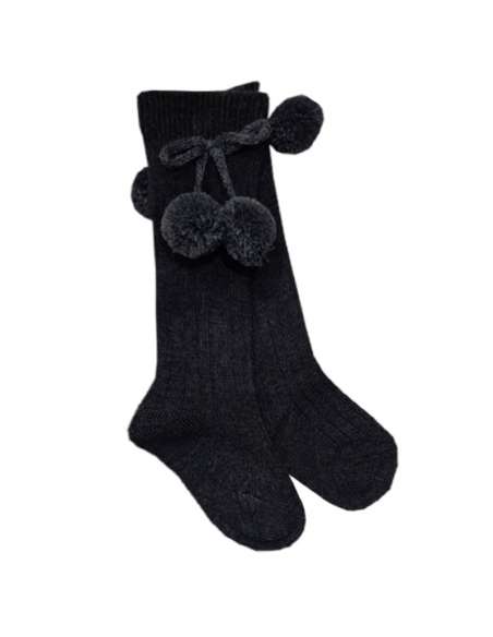 02833 GRIS MARENGO CALCETÍN LARGO BORLAS  CAJA DE 6 UNIDADES MARCA YSABEL MORA