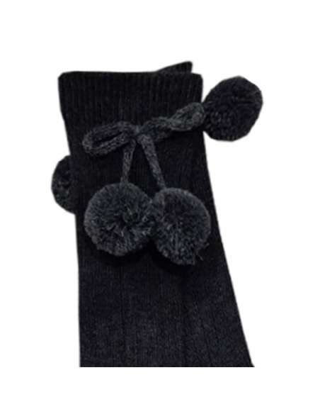 02833 GRIS MARENGO CALCETÍN LARGO BORLAS  CAJA DE 6 UNIDADES MARCA YSABEL MORA