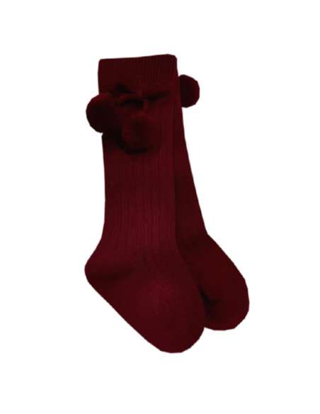 02833 GRANATE CALCETÍN LARGO BORLAS  CAJA DE 6 UNIDADES MARCA YSABEL MORA