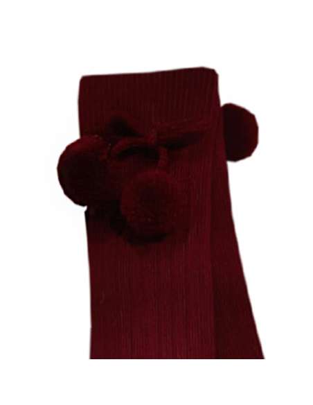 02833 GRANATE CALCETÍN LARGO BORLAS  CAJA DE 6 UNIDADES MARCA YSABEL MORA