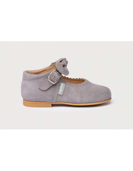 Mary Janes in Suede with bow Angelitos 509 grey
