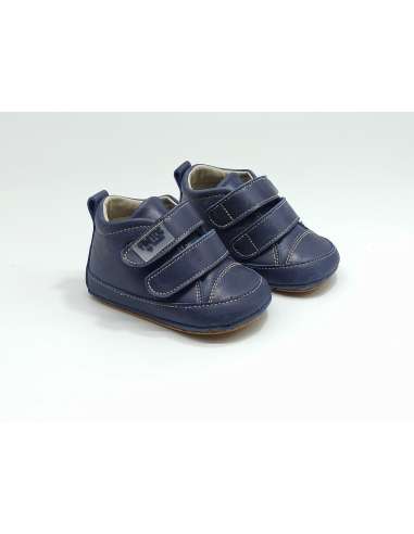 Pram shoes in leather with velcro F-101 Navy