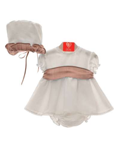 DS0173 STONE BABY DRESS  WITH BONNET BRAND DEL SUR