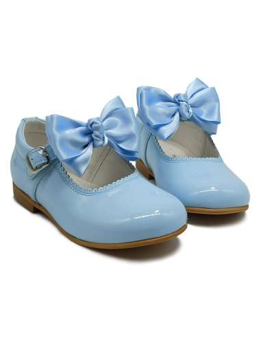 Mary Janes in patent leather Cocoboxi 6270 sky blue with bows