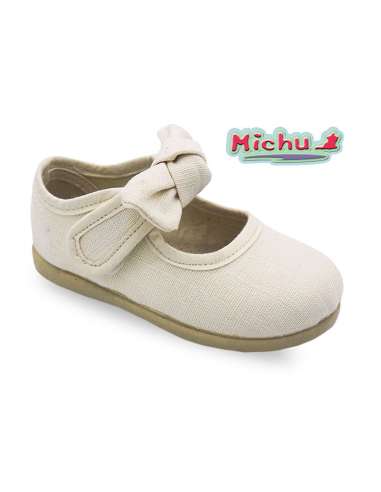 Canvas Mary Janes Michu with bow 1124 beig