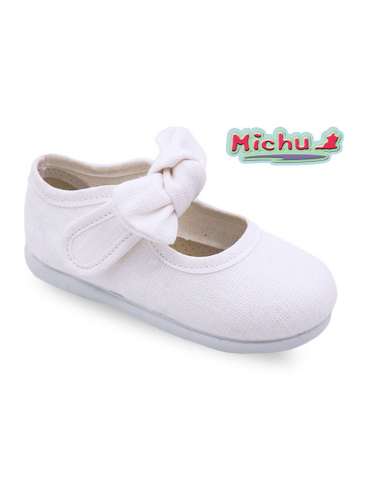 Canvas Mary Janes Michu with bow 1124 white