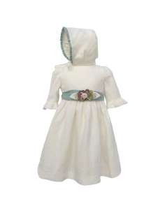 31101 VERDE VESTIDO BEBE CEREMONIA LINO CON CAPOTA MARCA...