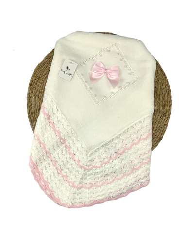 1105001 WHITE/PINK  KNITTED BABY SHAWL  BRAND ALMA