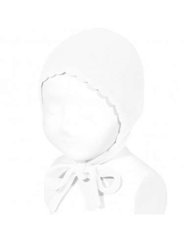50500010 WHITE KNITTED BABY BONNET IN COTTON  BRAND CONDOR