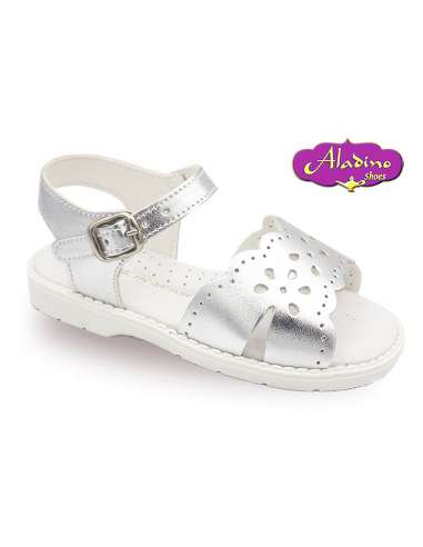 GIRLS SANDALS IN LEATHER  ALADINO 1427 SILVER