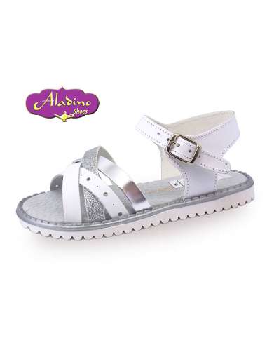GIRLS SANDALS IN LEATHER  ALADINO 1064 WHITE