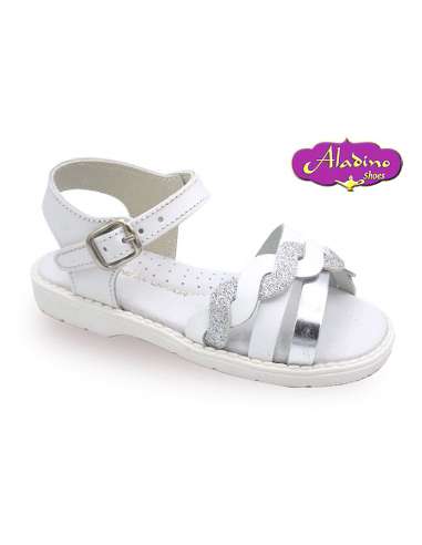 GIRLS SANDALS IN LEATHER  ALADINO 308 WHITE