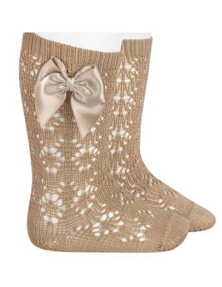 25062 331 CUERDA PERLE GEOMETRIC OPENWORK KNEE HIGH SOCKS WITH BOW BRAND CONDOR