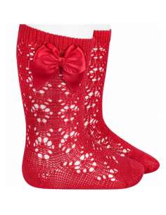25062 550 RED PERLE GEOMETRIC OPENWORK KNEE HIGH SOCKS...