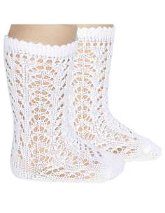 25182 200 WHITE PERLE OPENWORK KNEE HIGH SOCKS BRAND CONDOR