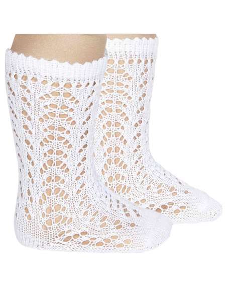 25182 200 WHITE PERLE OPENWORK KNEE HIGH SOCKS BRAND CONDOR