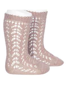 25182 544 ROSA EMPOLVADO PERLE OPENWORK KNEE HIGH SOCKS...
