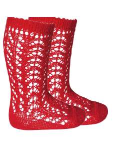 25182 550 RED PERLE OPENWORK KNEE HIGH SOCKS BRAND CONDOR