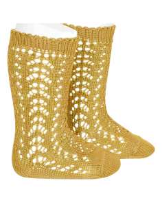 25182 629 MOSTAZA PERLE OPENWORK KNEE HIGH SOCKS BRAND...