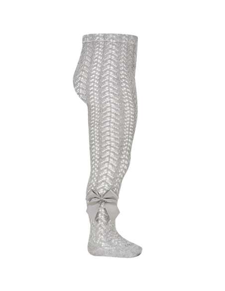 25301 221 ALUMINIO OPENWORK PERLE TIGHTS WITH SIDE GROSSGRAIN BOW BRAND CONDOR