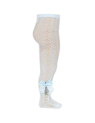25301 410 SKY BLUE OPENWORK PERLE TIGHTS WITH SIDE GROSSGRAIN BOW BRAND CONDOR