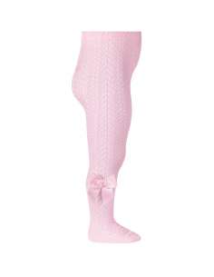 25301 500 PINK OPENWORK PERLE TIGHTS WITH SIDE GROSSGRAIN...
