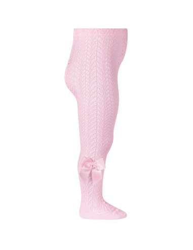 25301 500 PINK OPENWORK PERLE TIGHTS WITH SIDE GROSSGRAIN BOW BRAND CONDOR