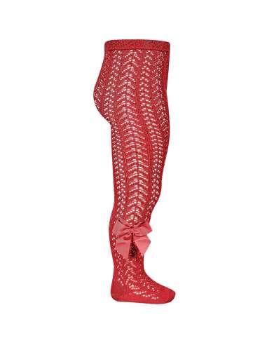 25301 550 RED OPENWORK PERLE TIGHTS WITH SIDE GROSSGRAIN BOW BRAND CONDOR