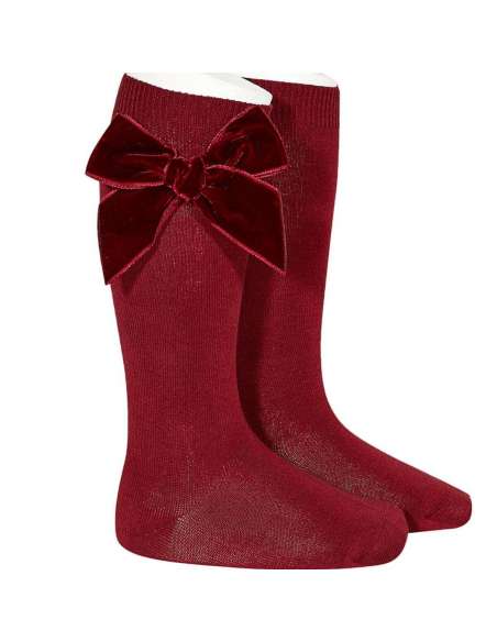 24892 575 GRANATE SIDE VELVET BOW KNEE HIGH SOCKS BRAND CONDOR