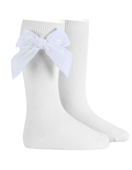24892 200 BLANCO CALCETINES ALTOS PUNTO LISO CON LAZO DE TERCIOPELO MARCA CONDOR